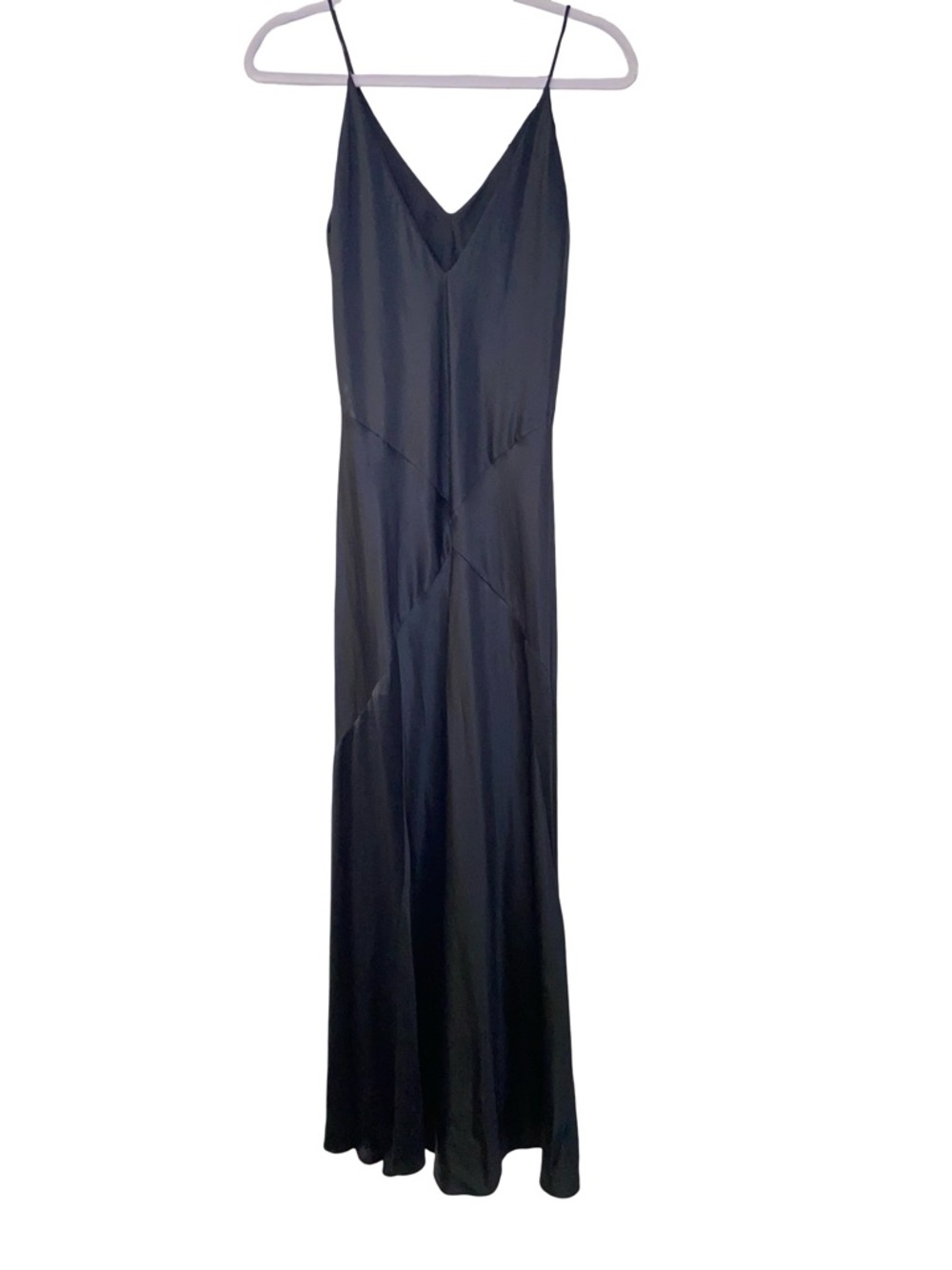 Autograph London Black Satin Slip Maxi‎ Dress | Asymmetric Seam Detail - Picture 5 of 7